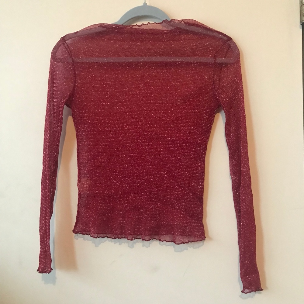 Red Sparkly Sheer Top